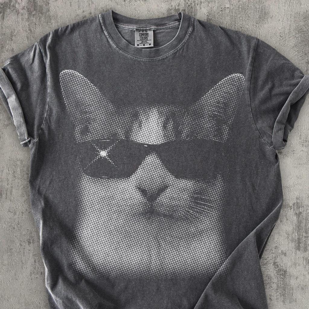 Y2k Cat With Sunglasses T shirt, 2000s Vintage Graphic Tee, 90s Retro Shirt, Silly Cats T shirt, Comfort Colors, Trendy Summer Tees, Gifts