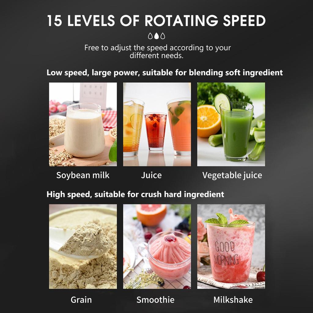 Многофункциональный блендер для смузи, молочного коктейля, соковыжималка, ледяная дробилка, электрическая мельница для зерна, 4500 Вт, 15 скоростей вращения