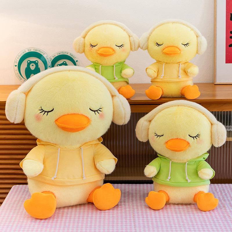 Adorable Yellow Duck Hoodie Plush Pillow and Earphone Hug Doll