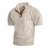 Men's Summer Casual T-shirt Button Stand-up Collar Tees Solid Color Loose Corduroy Short Sleeves Soft Skin-friendly