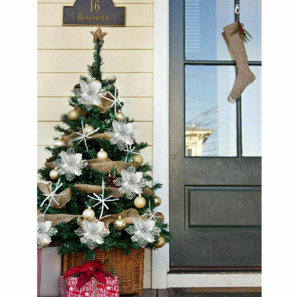 1 шт. Рождественские блестящие искусственные цветы красные золотые елочные украшения большие цветочные головки для домашнего новогоднего декора вечеринки Navidad