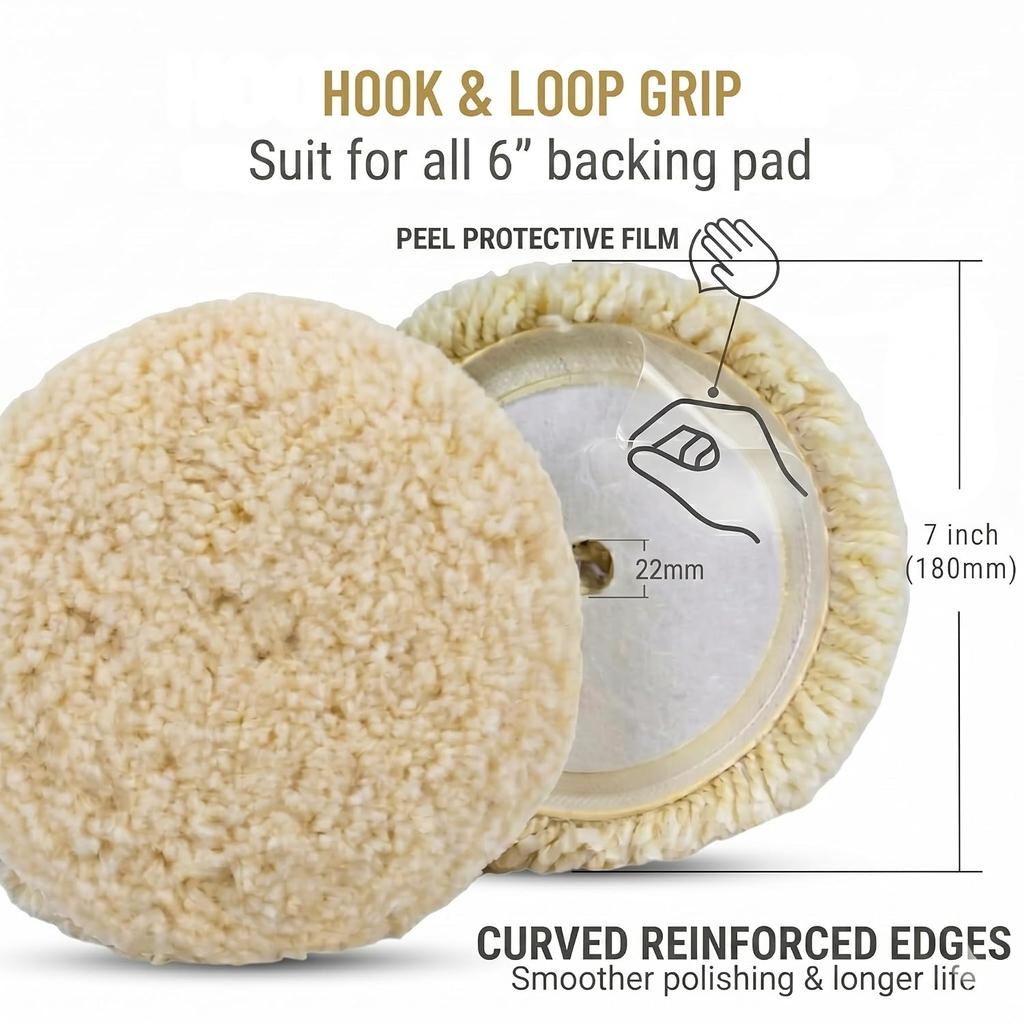 Woolous Wool Buffing Pads 7 Inch for Cars, Boats and Metal