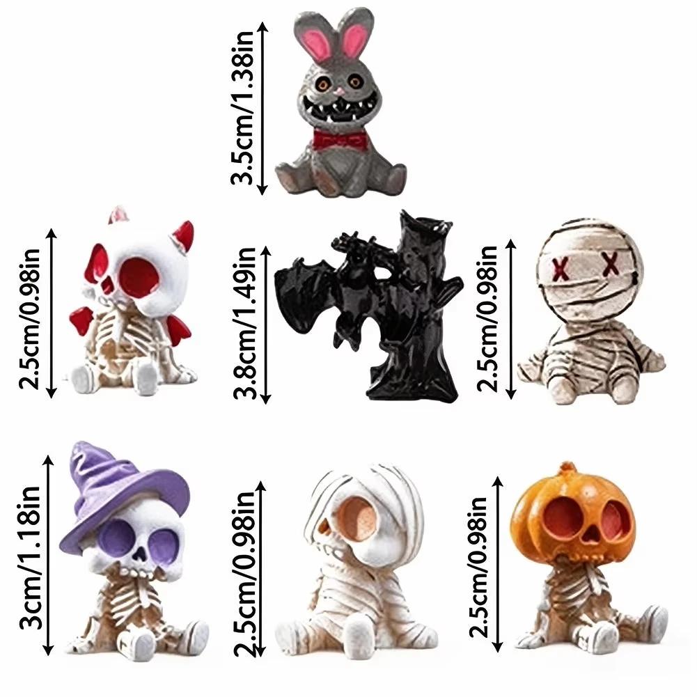2026 7-Piece Halloween Mummy Skull Ornament Set Desktop Miniature Landscape Decoration Resin Ghost Statues