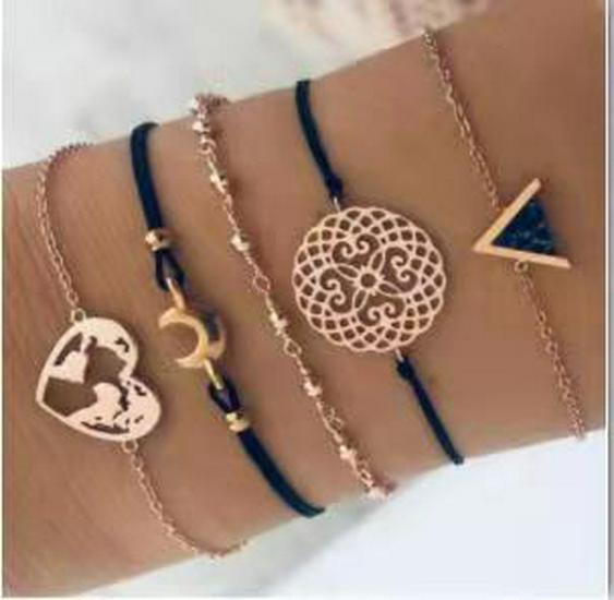 Модный набор браслетов с черно-бирюзовым узором: Европейско-американский стиль, ручная работа, 4 предмета
