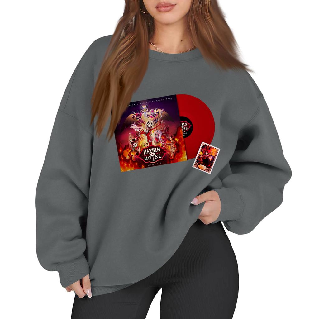 Women's Fashion Long Sleeve Print Round Neck Loose Pullover Sweater Top