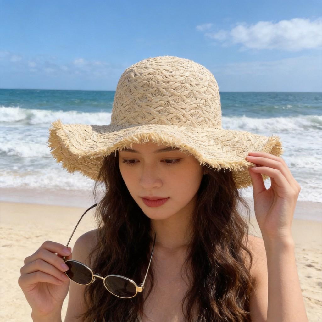 Summer Straw Hat For Women With Wide Brim And Sunshade For Outdoor Activities