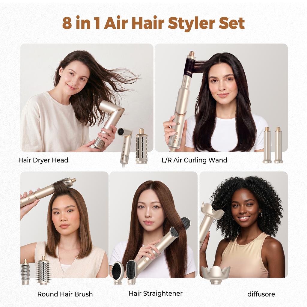 UKLISS 8 in 1 High Speed BLDC Hair Styler Digital Display Foldable Hot Air Brush Dropshipping Ready Stock