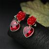 Fine Jewelry Red Heart Pendant Rose Stud Earring Female Fashion Accessories Crystals Stud Earring Bridal Jewelry