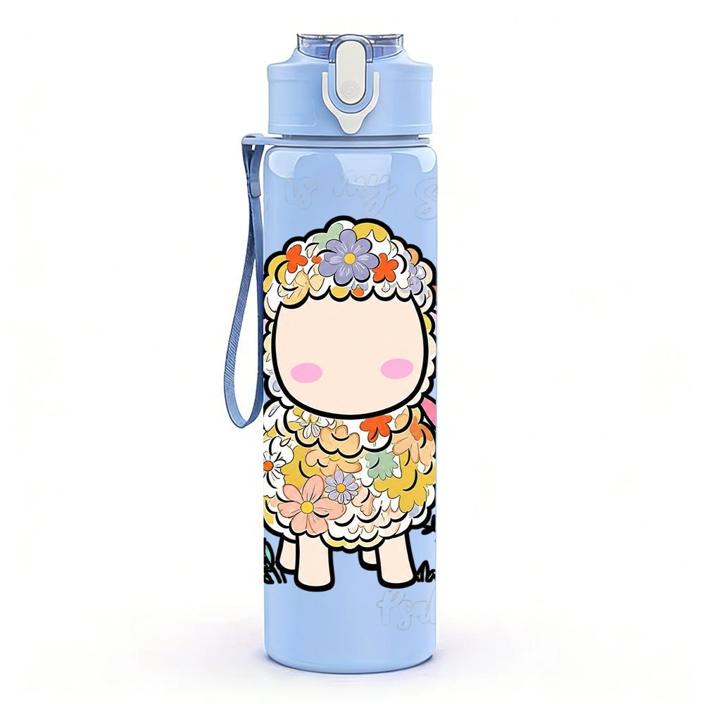 1PC Floral Sheep Cartoon Graphic,750ml Color Plastic Sports Water Bottle,Leakproof Flip Straw Lid,Suitable for Sports Office Home Use