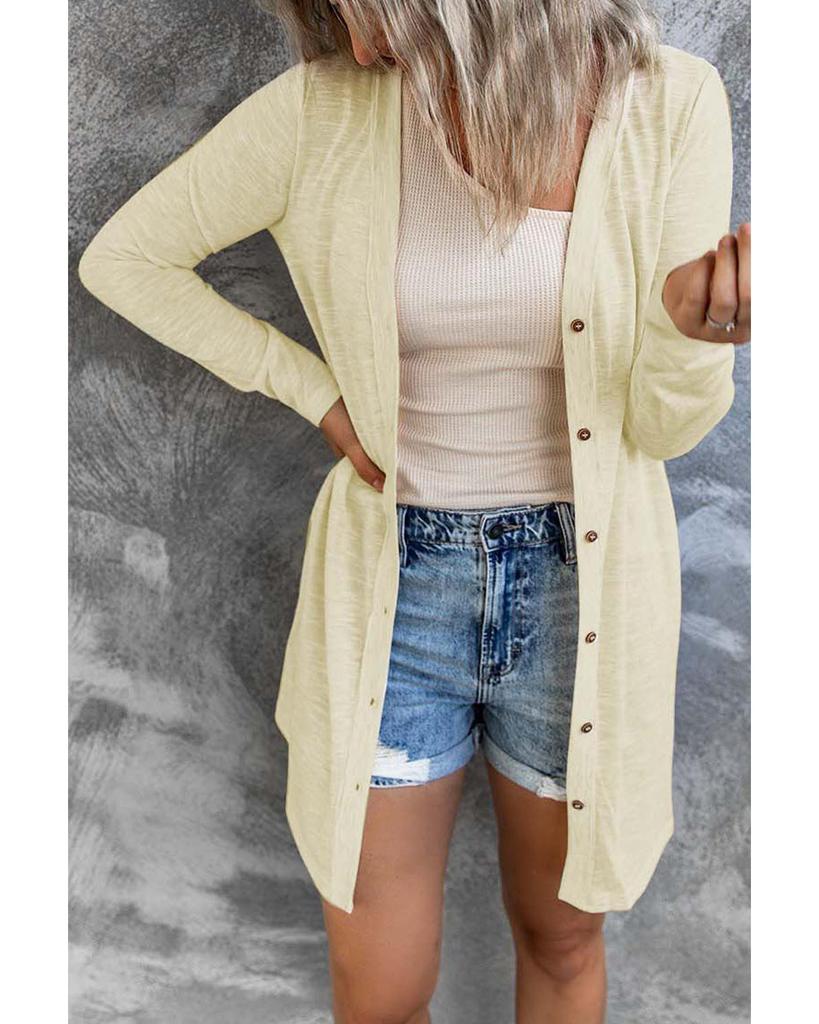 Azura Exchange Beige Open-Front Buttons Cardigan