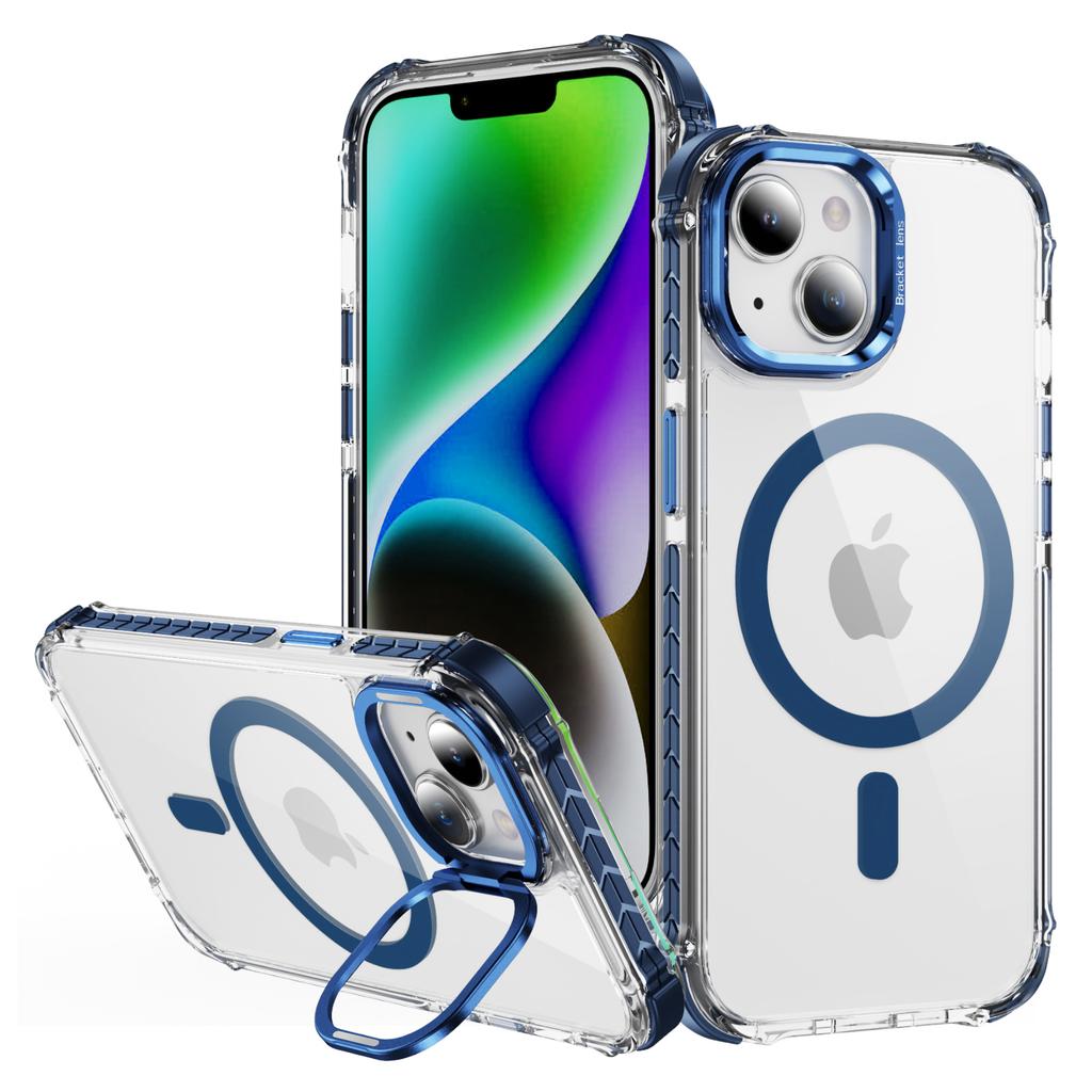 Прозрачный чехол для iPhone 14/13 с крышкой-подставкой для объектива, совместимый с MagSafe