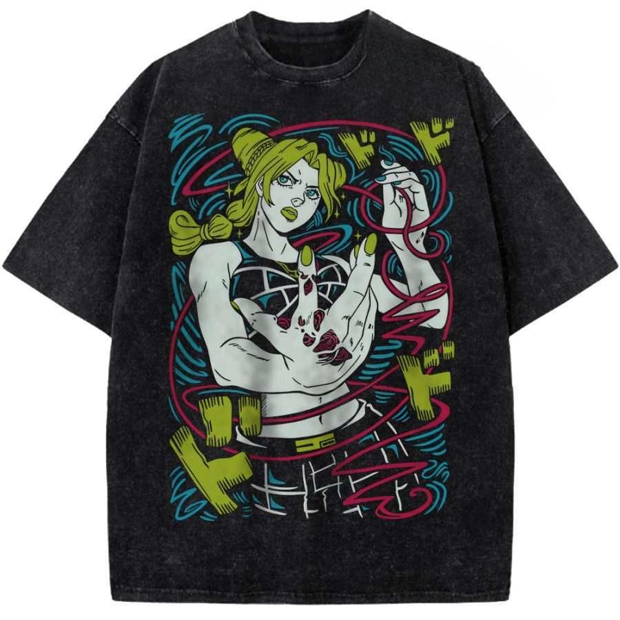 JoJo's Bizarre Adventure Брандо Диего Печатная Футболка Мужская Женская Стиранные Хлопковые Футболки Манга Винтажная Футболка Харадзюку Мужская Футболка