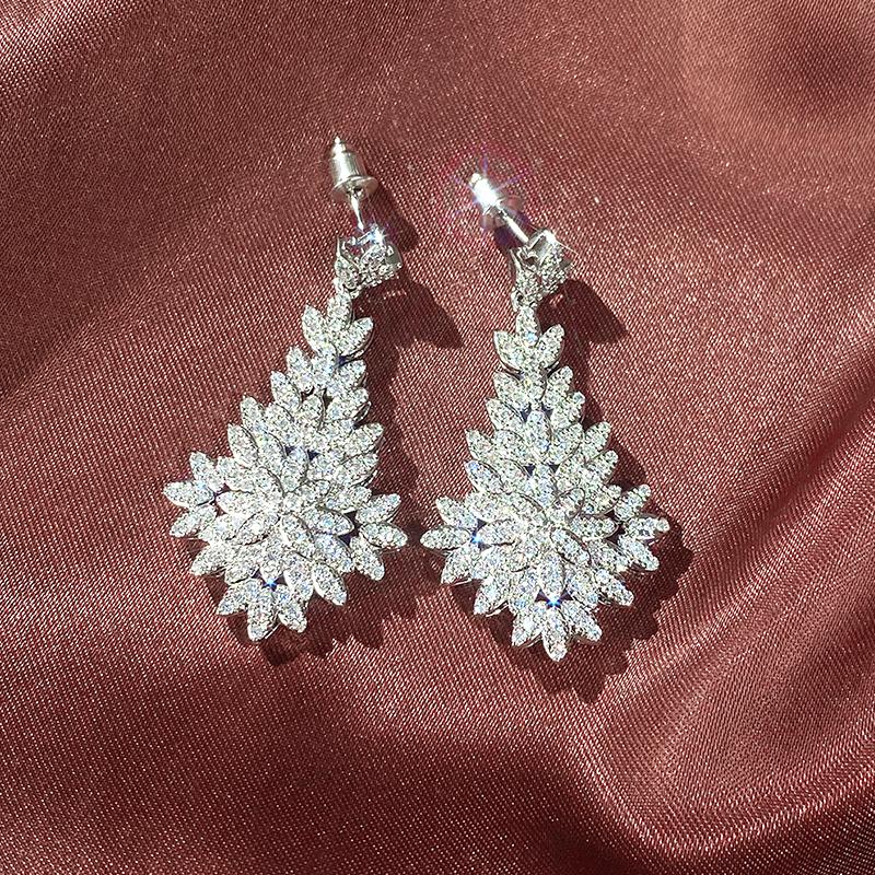 Xiaomi Huitan Big Dangle Earrings for Women Full Dazzling CZ High Quality Silver Plated Leaf Earrings Wedding Engagement Trend Jewelry