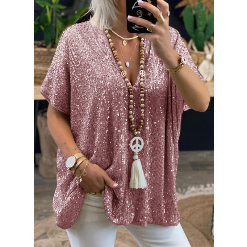 YYFS Женские модные повседневные летние весенние однотонные блузки и рубашки с v-образным вырезом и короткими рукавами с принтом