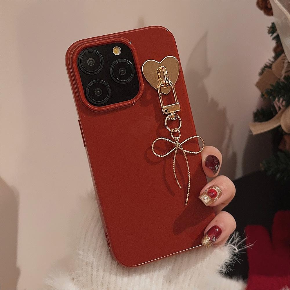 Темпераментный кулон-бант Чехол для мобильного телефона Iphone16 Apple 13 15promax Подходит для 11 Красный на Новый год 12 Силикон