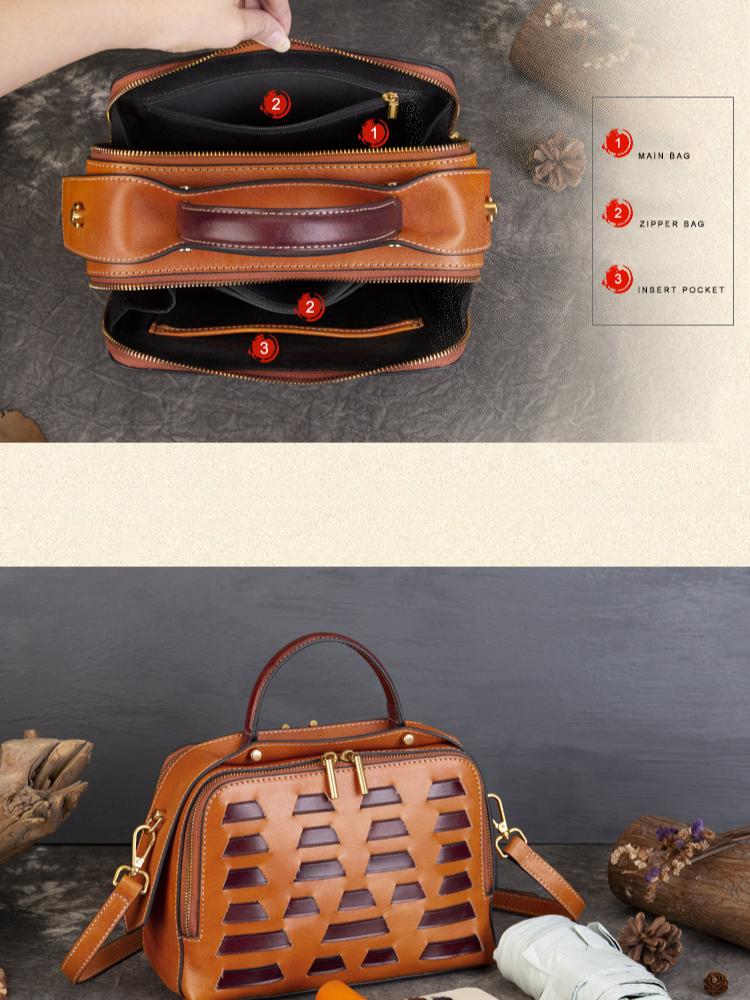 Johnature Retro Woven Large Capacity Handbag Genuine Leather Versatile Soft Cowhide Women's Shoulder Bag