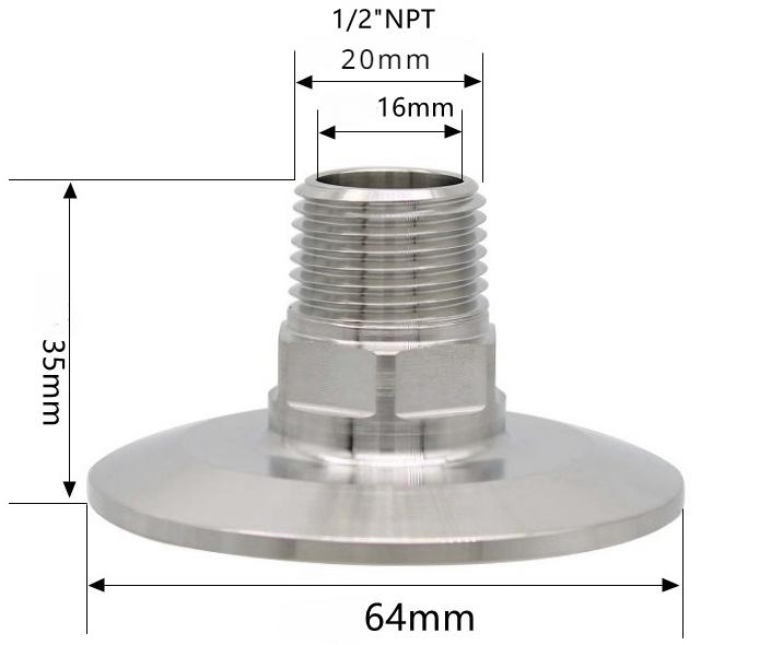 Шестигранник 1/4" 3/8" 1/2" 3/4" 1" 1-1/2" 2" NPT Наружная резьба x 0,5" 1,5" 2" Тройной зажим Соединительная труба Фитинг Нержавеющая сталь 304 316L Санитарный