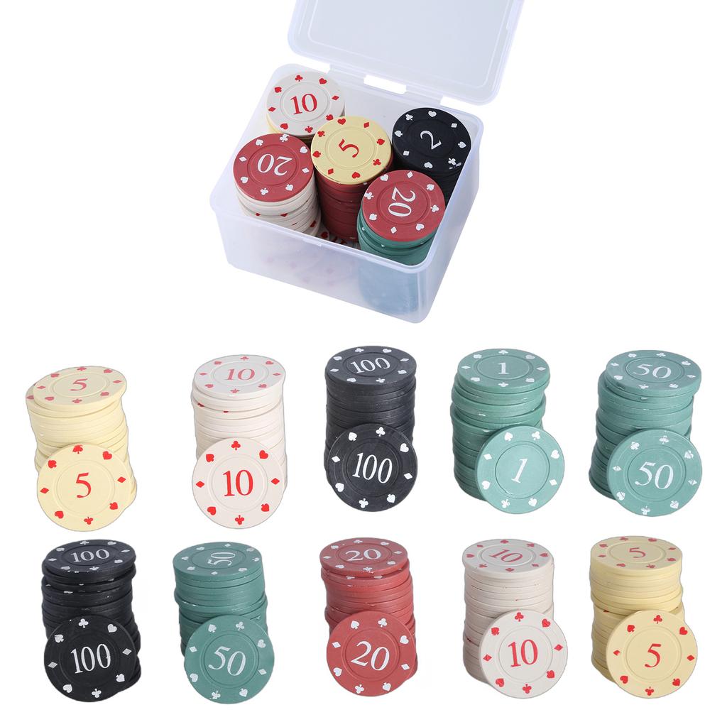 100Pcs Casino Poker Chip Roulettes Game Bingo Chip with Box Plastic Counting Counters Poker Chip for Game Play Learning