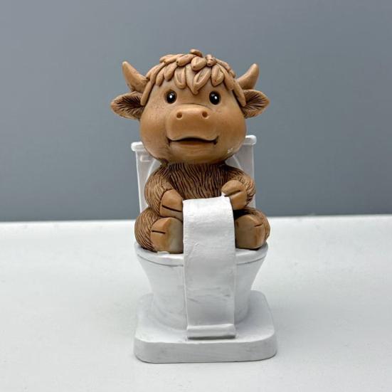 Статуэтка из смолы «Хайлендский скот», держащая рулон туалетной бумаги, для ванной, украшение для дома, офиса, десктопа