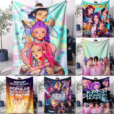 Плед K Pop Demon Hunters Фланелевый плед Горячий подарок для фаната аниме Теплый для дома Покрытие на диван Кемпинг Путешествия Многофункциональный плед