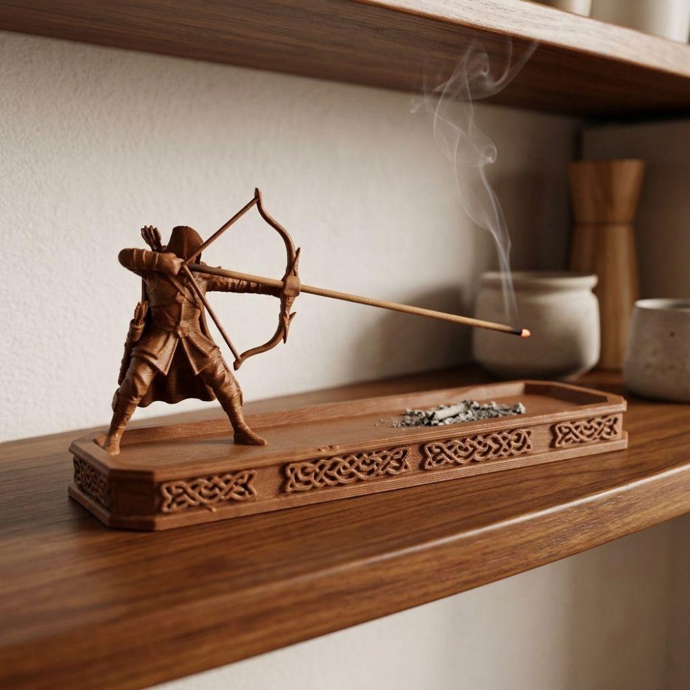3D Printed Archer Figurine Stick Incense Holder Chinese Style Long Ash Catcher Incense Tray Office