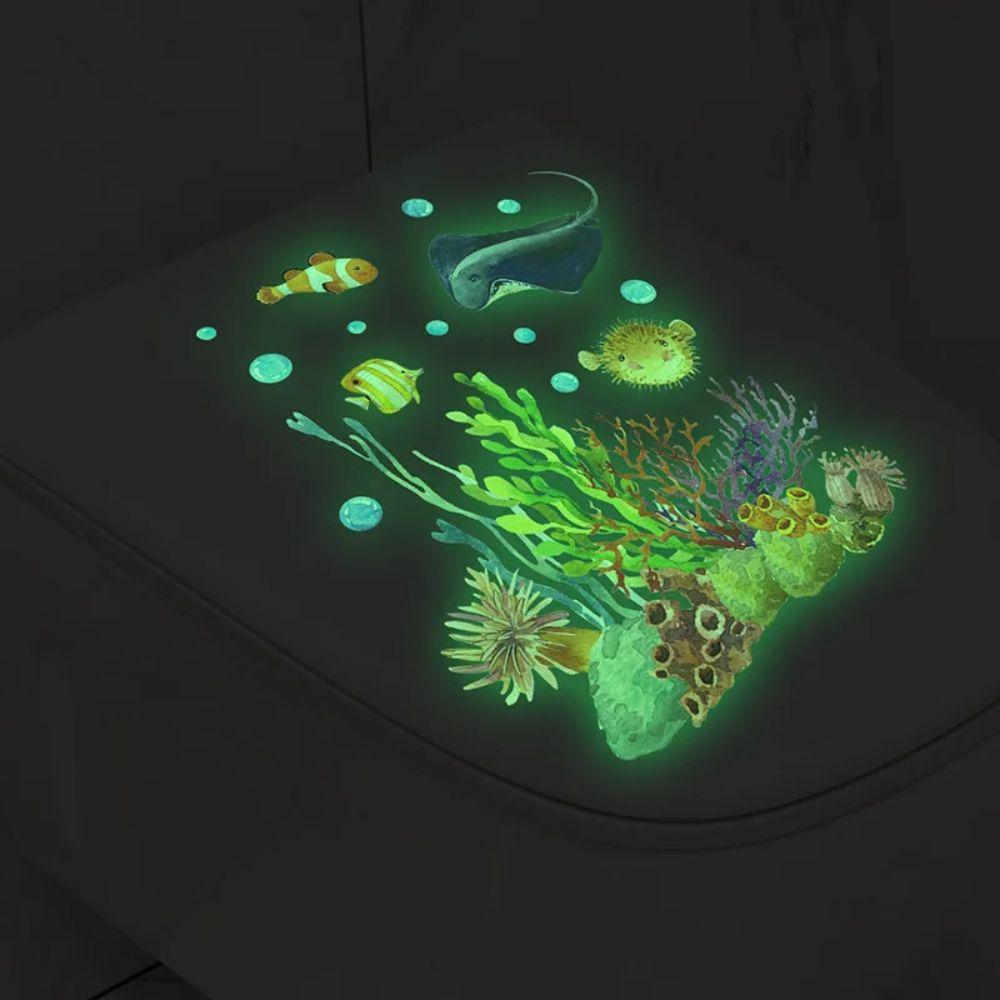 Подводное Животное Рыба Коралл Наклейки на Унитаз Светящаяся Наклейка на Крышку Унитаза Дом Стена