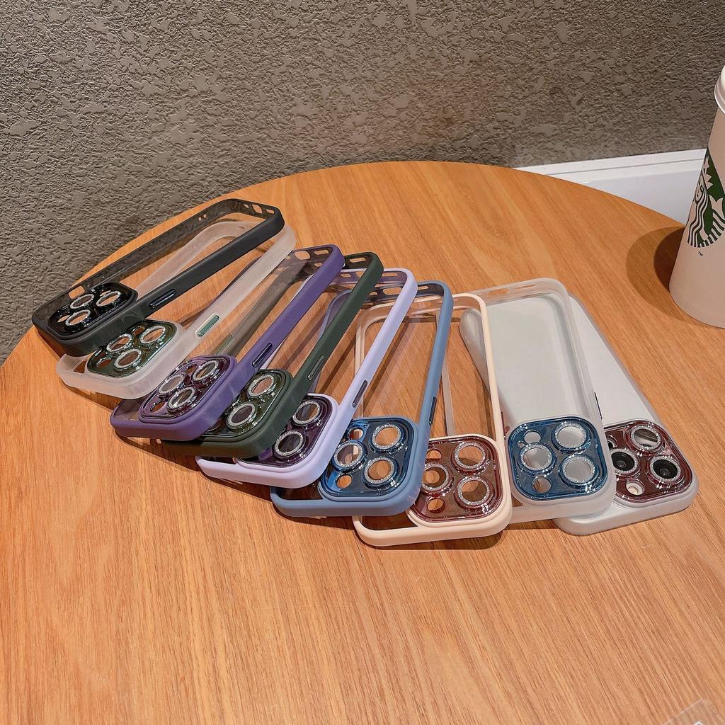 Applicable To IPhone16Pro Plating Flash Powder Lens Film Mobile Phone Case Apple 15 Transparent Acrylic Protection