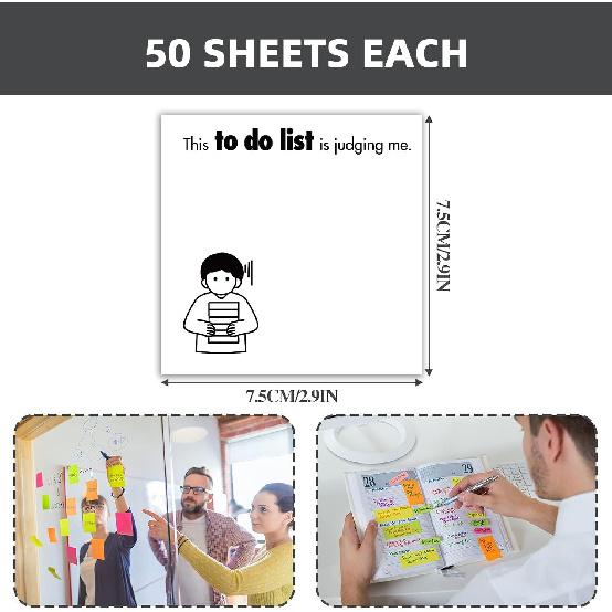 Funny Emo Mood 4Pack 3x3 inch Sticky Notes Set, Vintage Memo Pads with High-Adhesive, Post Reble Tearable it Notes for Journal Planners Office School