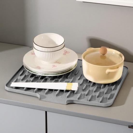 Силиконовый коврик для слива Толстый коврик для сушки посуды с дренажем Термостойкий Нескользящий Барный коврик для раковины для столешниц