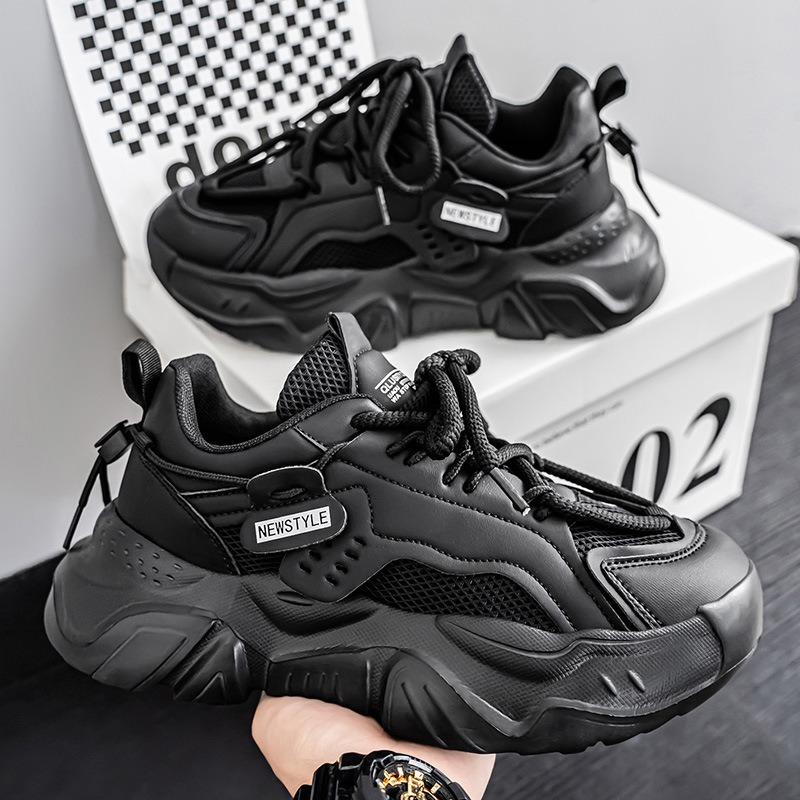 Men's Sports Single Shoes Trendy Platform Sports Mesh Breathable Casual Dad Trendy Shoes Men's Shoes Black