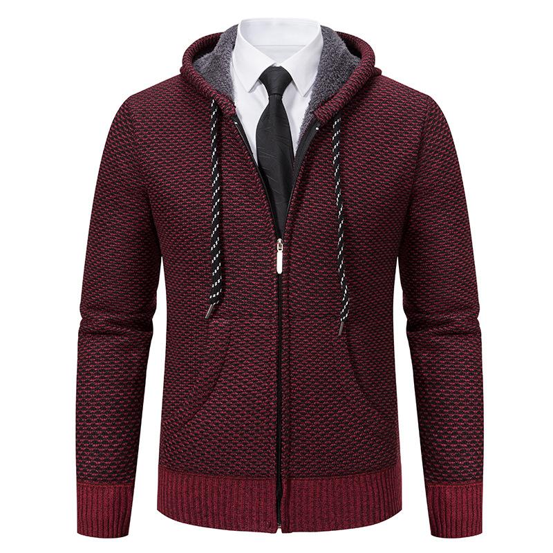 Cardigan Sweater Young and Middle-aged Jacket Autumn and Winter New Hooded Casual Fleece Thread Sweater Men's