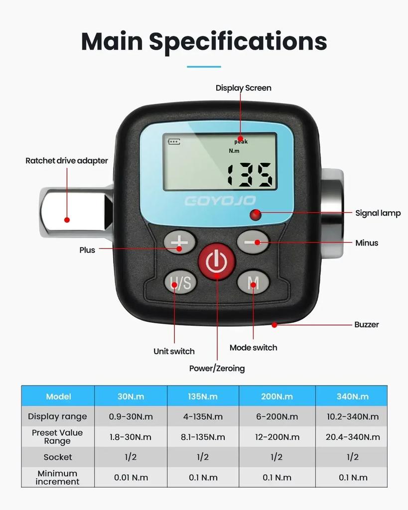 GN30/GN200/GN135/GN340 Digital Torque Wrench Precision Electronic Torque Tool With LCD Display For Automotive Biking Repairs