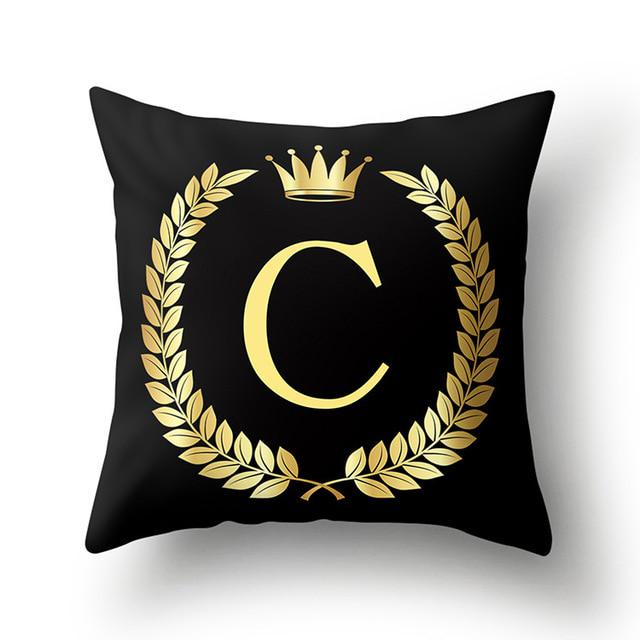 45x45cm Black Gold Letter Crown Polyester Cushion Cover Sofa Home Decor Pillowcase Decorative Cushion