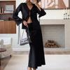 Temperament V-neck lace-up top long skirt two-piece set 1116 autumn European and American elegant satin suit women's clothing