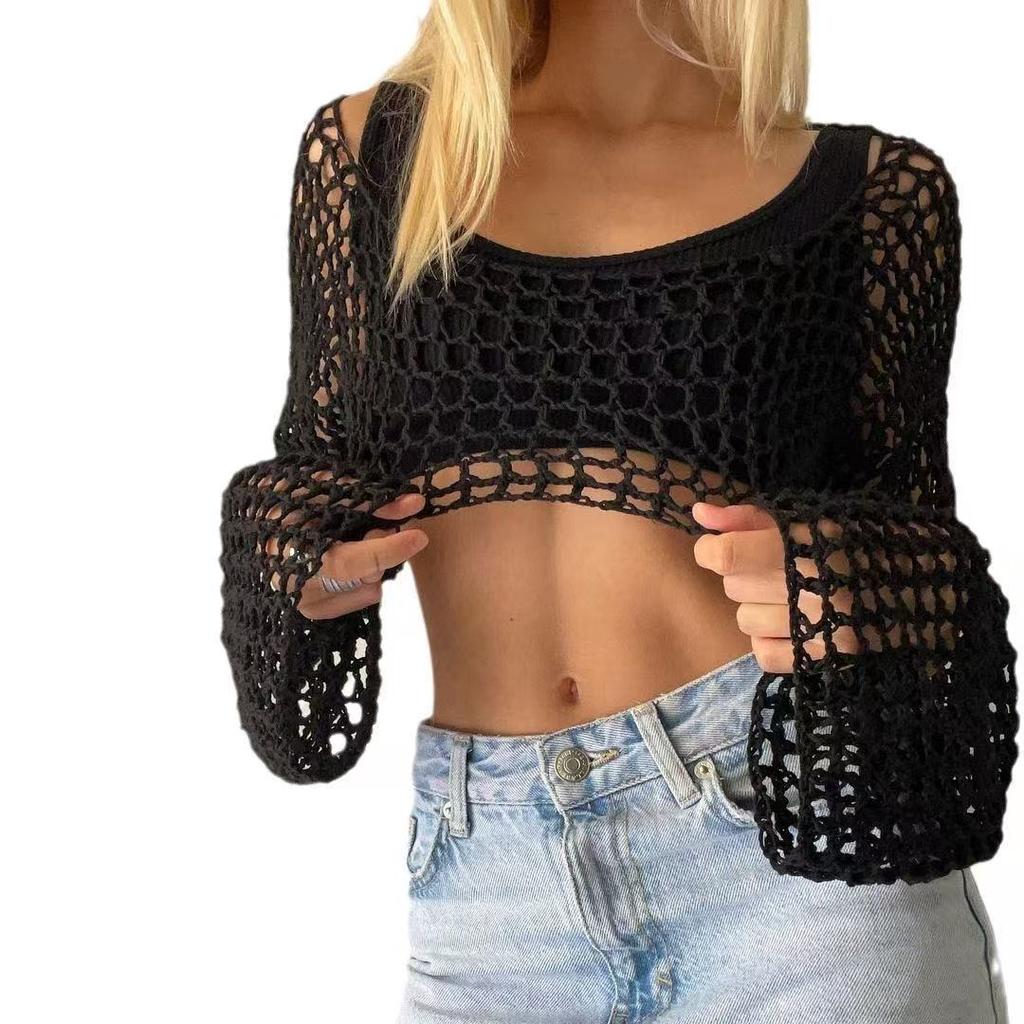 Девочки Весна/Лето/Осень Фестивальный Модный Стиль Простой Повседневный Короткий Ажурный Вязаный Свитер Худи