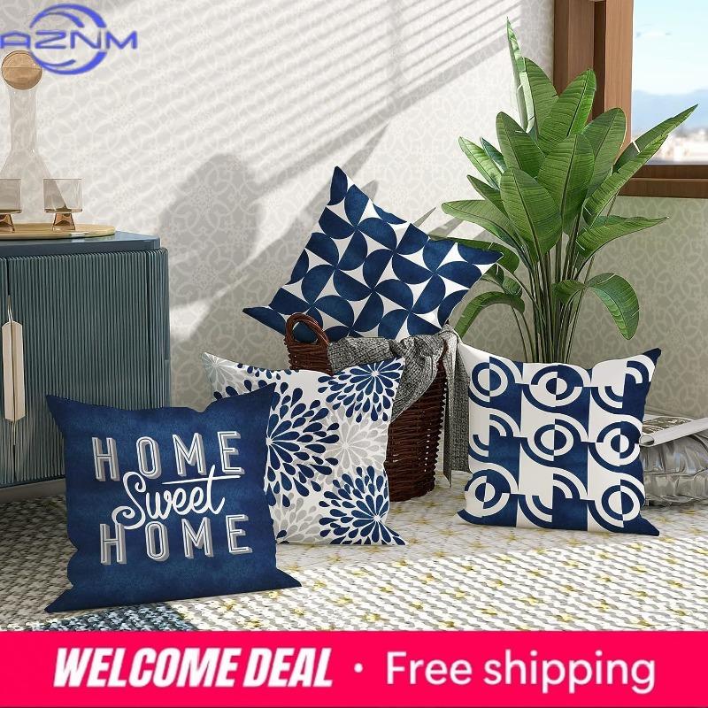 Наволочка на декоративную подушку темно-синяя, чехол для подушки на диван, для улицы, короткий плюш, 45x45, осенняя