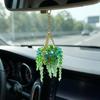 Ручная работа, терракотовый ловчий солнца с бусинами, автомобильный брелок с искусственными зелеными растениями, подвесной ловчий солнца из искусственного хрусталя с бусинами для зеркала заднего вида,