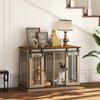 Dog Crate Furniture for Large Dogs, Double Dog Cage for Small Dogs w/ Sliding Doors, Oak Tone