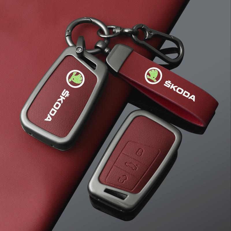 For Skoda Kodiaq Superb A7 High-Quanlity Leather Car Remote Key Case Cover Shell Auto Keychain Accessories agk633