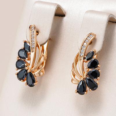 Модные серьги-капли цвета розового золота, черные с белым натуральным цирконом, для женщин, роскошные винтажные изысканные повседневные украшения