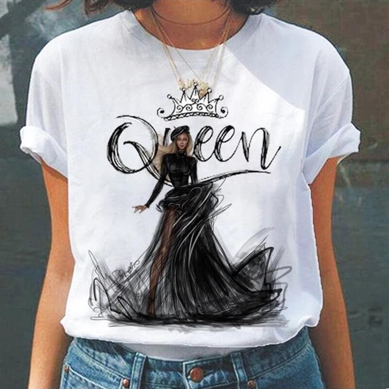 Summer Round Neck 3D Queen Pattern Print Top Fashionable Casual Short Sleeved Women's T-shirts