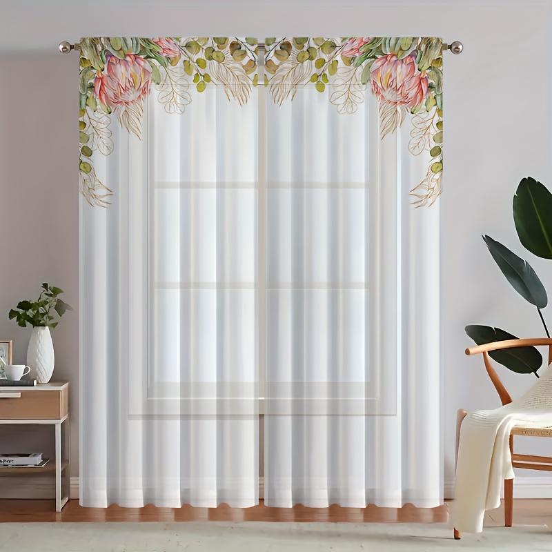 2 шт. Цветочный принт пряжи занавески, карниз для оконного оформления для спальни офиса кухни гостиной кабинета домашнего декора