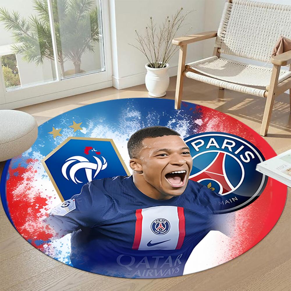 Mbappé Round Floor Rug Perfect for Hallway Balcony Playrooms Dormitory Antislip Round Carpet Anime Office Decor Birthday Christmas Gift