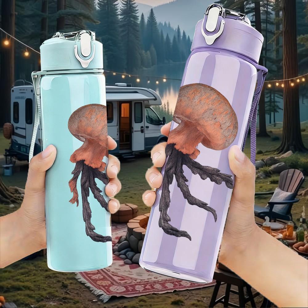 1PC Floating Jellyfish Illustration 750ml Color Plastic Sports Water Bottle Leakproof Flip Straw Lid Suitable for Sports Office Home Use