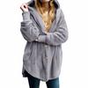 Women's Fashion Solid Color Pocket Button Hooded Loose Casual Plush Jacket