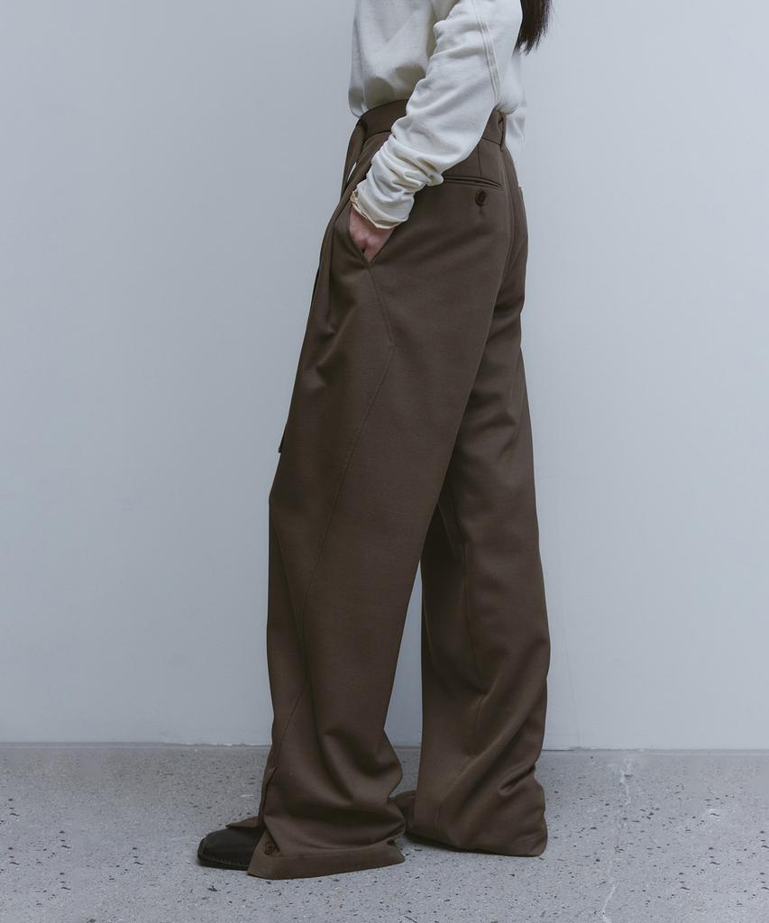 YOUTH Button Detail Structured Pants-Brown