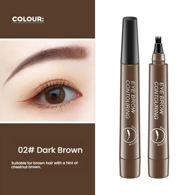 4-Tip Waterproof Microblading Eyebrow Pen, Natural Hair-Like Strokes, Smudge-Proof Long-Lasting Brow Makeup