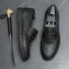 Leisure Weave Pattern Slip-on Business Black Formal Loafers Dress Shoes Summer Soft Moccasin Shoes Driving Pea Shoes Social Hot