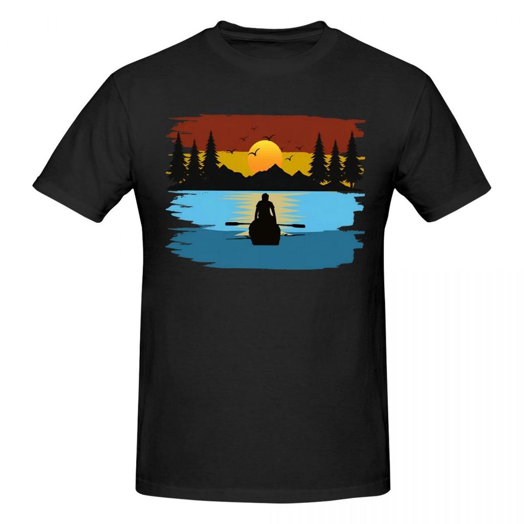 Unisex Kayaking Sunset Funny T Shirt Vintage Cotton T Shirt Unisex