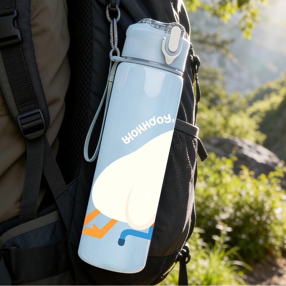 1PC White Bird Office Chair Cartoon 750ml Color Plastic Sports Water Bottle Leakproof Flip Straw Lid Suitable for Sports Office Home Use